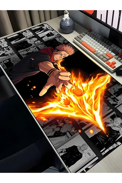 Yuji Itadori Ateş Efektli Ve Manga Panelli Oyuncu Mouse Pad