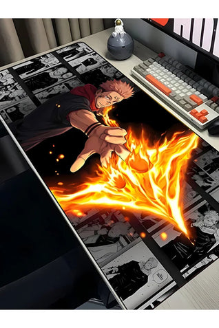 Yuji Itadori Ateş Efektli Ve Manga Panelli Oyuncu Mouse Pad