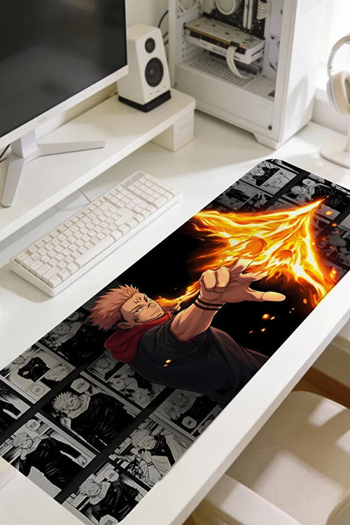Yuji Itadori Ateş Efektli Ve Manga Panelli Oyuncu Mouse Pad