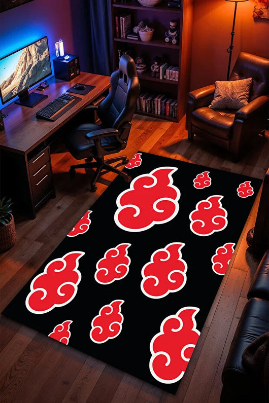 Naruto Akatsuki Yatay Bulut Desenli Dekoratif Halı
